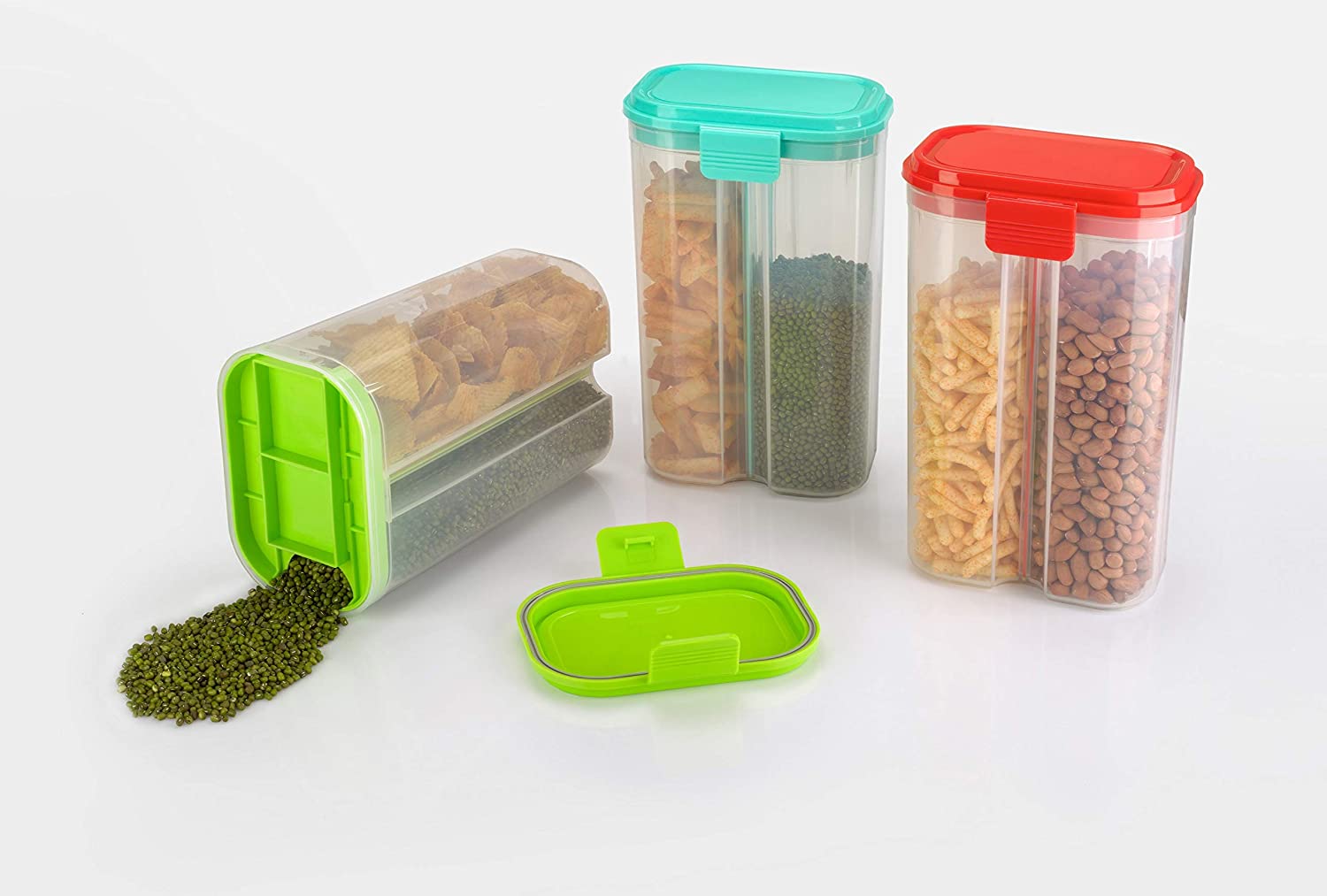 2146 Plastic 2 Sections Air Tight Transparent Food Grain Cereal Storage Container (2000ml) (With Box) - SkyShopy 2146 Plastic 2 Sections Air Tight Transparent Food Grain Cereal Storage Container (2000ml) (With Box) - SkyShopy